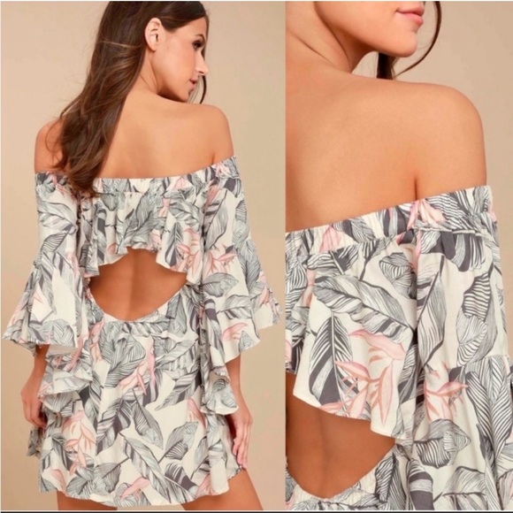 Lulu's Floral off Shoulder Ruffle Sleeve Dress Medium - Picture 2 of 11